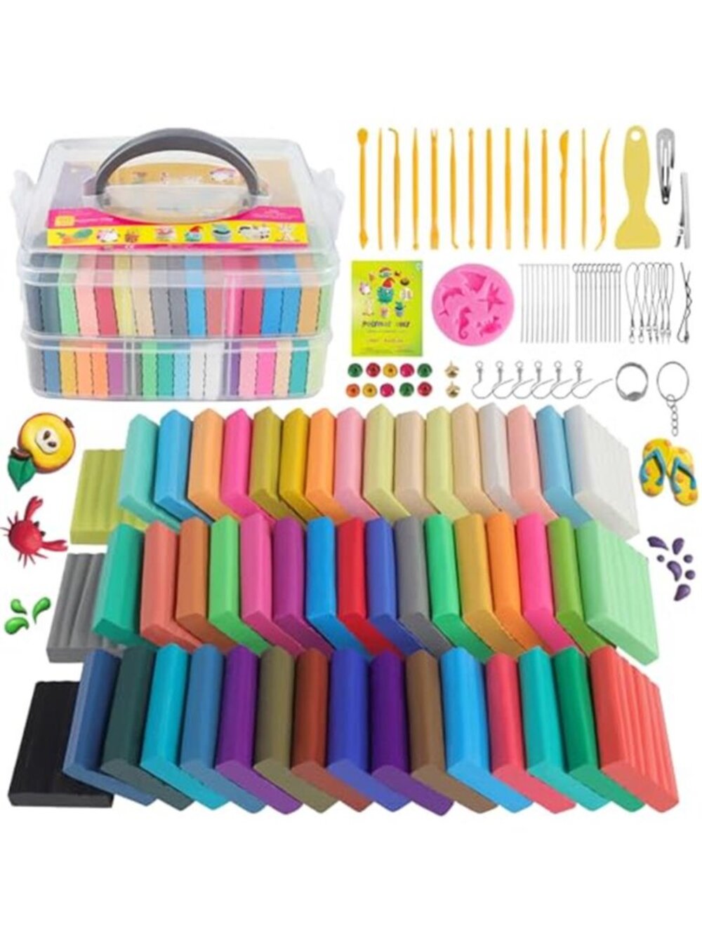 New Polymer Clay Kits 50 Colors,Modeling Clay for Kids DIY Mold Oven Bake